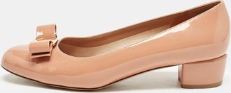Ferragamo Beige Patent Leather Vara Bow Pumps