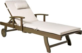 Beliani Tumbona con coj&iacute;n Madera de acacia Beige claro
