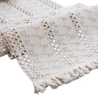 No Brand 1 Camino De Mesa Rectangular De Encaje Tejido A Crochet Con Borla Hueca, Color Beige, 30x160cm, Algod&oacute;n