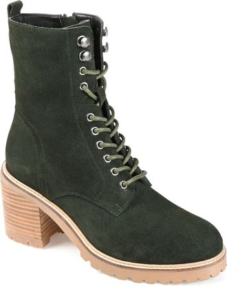Journee Collection Womens Genuine Leather Malle Round Toe Stacked Combat Booties