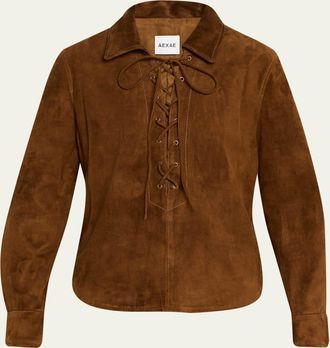 Aexae Long-Sleeve Lace-Up Suede Top