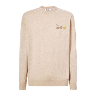 MC2 Saint Barth Maglione a girocollo con ricamo Sto na bomba - Heren - Truien - Beige - Maat: 2XL Kasjmier
