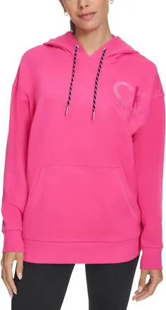 Calvin Klein Eco Hoodie Womens Electric Pink Fleece Logo Pullover FTS1576