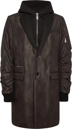 Philipp Plein layered camouflage-pattern coat - men - Polyester/Viscose/Elastane/Polyurethane/Polyester/Polyamide - L - Black