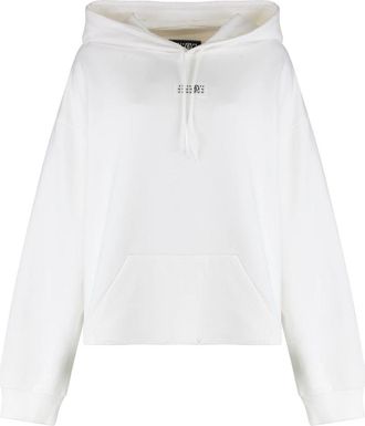 Maison Margiela Geribbelde Katoenen Hoodie - Dames - Hoodies - Wit - L - Katoen - Hoodies & sweatvesten