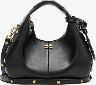 Ganni Black Mini Hobo Bag Studs in