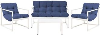 Beliani Conjunto De Jard&iacute;n Moderno De 4 Plazas De Acero Galvanizado Con Cojines Azul Garda