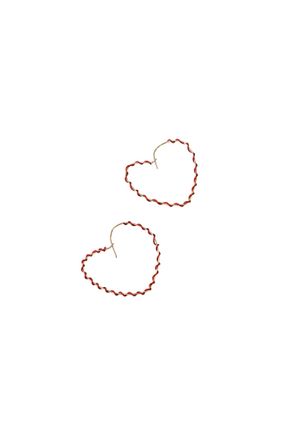 A Blonde and Her Bag Wrapped Around the Heart Earring in Gold with Red Wrap