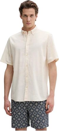 Les Deux Konrad Katoenen Linnen Korte Mouw Shirt - Heren - Korte mouwen Overhemden - Beige - M - Katoen - Overhemden