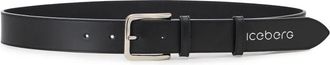 Iceberg Logo Tip Leren Riem - Heren - Riemen - Zwart - 105 CM - Leer - Accessoires