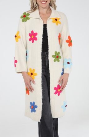 Rain + Rose Flower Pop Longline Coatigan in Ivory at Nordstrom, Size X-Large