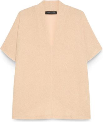 Fiorella Rubino Lurex Jersey T-shirt met Kimono Mouwen - Dames - Blouses - Bruin - 2XL - Polyester - Overhemden