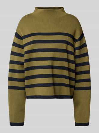 Jake*s Strickpullover mit geripptem Stehkragen in Oliv, Größe XL