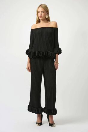 Joseph Ribkoff Gia Georgette Wide Leg Pleated Pants In Black