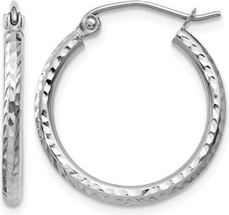 Diamond2Deal 14k Yellow Gold Diamond-cut 2x20mm Round Tube Hoop Earrings