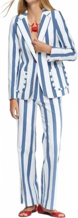 Vilagallo Single- Button Blazer Jacket With Ruffles In Blue /white Stripe
