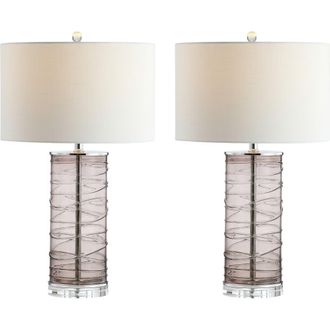 Jonathan Y Designs Cole 27.5 Modern Fused Glass Cylinder LED Table Lamp in Smoky Gray at Nordstrom