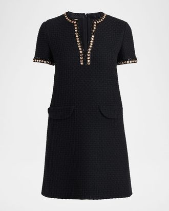 Valentino Garavani Crystal Jacquard Short-Sleeve Mini Dress