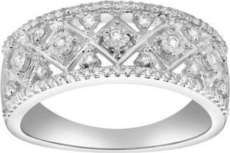 LuvMyJewelry Xeno 14K Gold Round Diamond Studded Textured Band Ring - 0.24cts in 14K White Gold at Nordstrom, Size 6