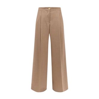Laneus Wollen broek met wijde pijpen - Dames - Broeken - Bruin - Maat: S Wol