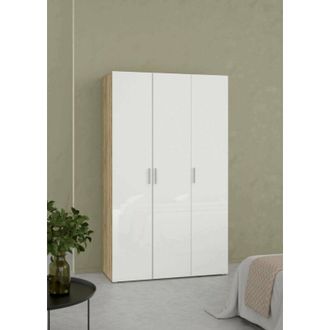 Dmora Dmora - Armario 3 Puertas Albacore, Muebles De Dormitorio, Vestidor, Armario De Ropa, 118x50 H201 Cm, Roble Y Blanco Brillante