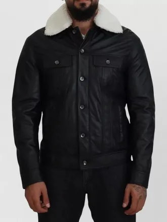 Dolce & Gabbana leather shearling collar coat