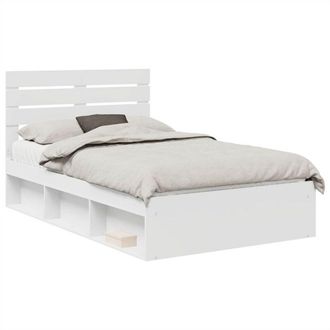 vidaXL Bed Frame with Headboard White 135 x 190 cm Solid Pine Wood vidaXL