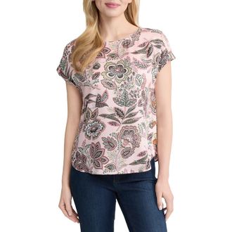 Jones New York Floral Short Sleeve Top in Petal Pink Multi at Nordstrom, Size X-Small
