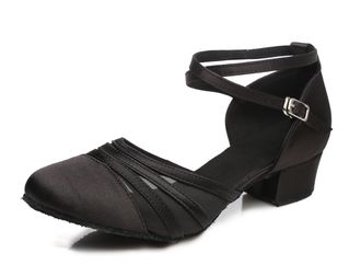 Minitoo Womens Latin Salsa Closed Toe Satin Mesh Ballroom Dance Shoes Party Pumps L189 Black 4cm Heel UK 6