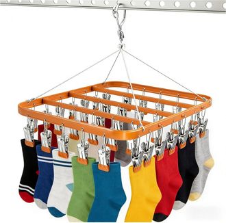OEM Tendedero Met&aacute;lico Con 36 Pinzas, Gancho Resistente Al Viento Y Pinza Plegable Para Calcetines, Sujetadores Y Ropa Interior (dorado)