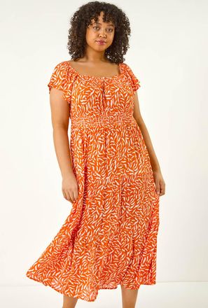 Roman Shirred Printed Dress