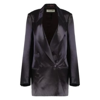 Dries Van Noten Blazers, female, Purple, S, Satin Double-Breasted Jacket