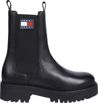 Tommy Jeans Zwarte Chelsea Enkellaarzen voor vrouwen - Dames - Chelseaboots - Zwart - 36 EU - Leer - Schoenen