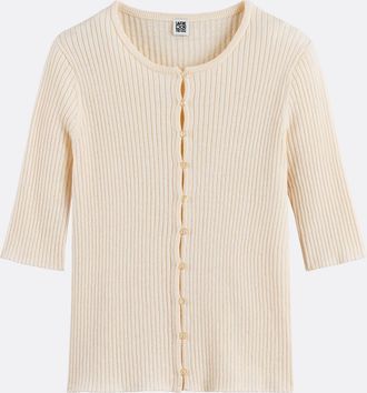 La Redoute Collections Trui met ronde hals, in fijn ribtricot, wol-katoenmix