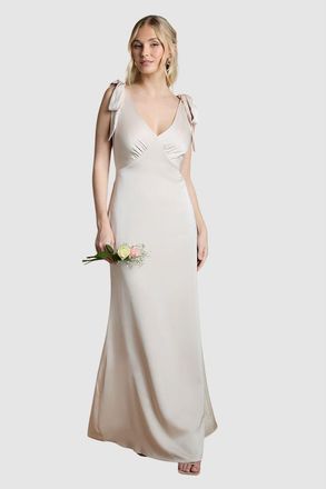 Coast V-Neck Crepe Maxi Dress in Champagne at Nordstrom, Size 14