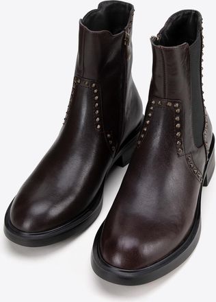 Wittchen Dames Leren Chelsea Boots met Decoratieve Klinknagels Bruin Natuurlijk Leer