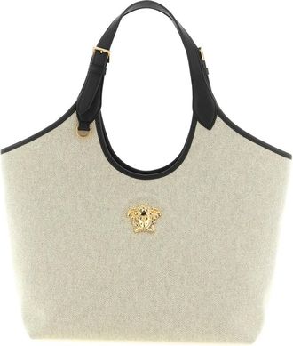 Versace La Medusa Canvas Tote - Dames - Shoppers - Beige - ONE Size - Katoen - Tassen