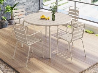 Vente-Unique Sala da pranzo da giardino un tavolo D.110 cm e 4 poltrone impilabili in Metallo Beige - MIRMANDE di MYLIA