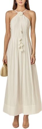 English Factory Crochet Flower Trim Pleated Maxi Dress in Off White at Nordstrom, Size X-Small