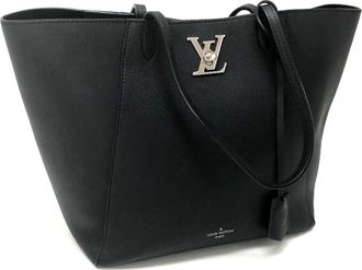 Louis Vuitton Noir Leather Shoulder Bag Tote Bag (Pre-Owned)