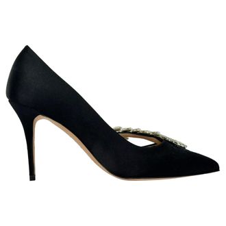 Manolo Blahnik Nadira Embellished Pumps in Black Satin