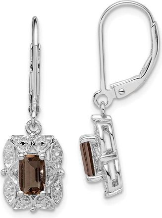 Diamond2Deal Sterling Silver Rhodium-plated Diamond and Smoky Quartz Earrings