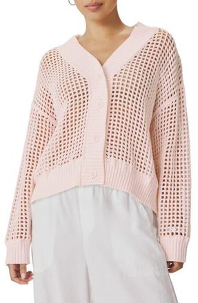 Splendid Camellia Openwork V-Neck Cotton Blend Cardigan in Rose Petal Pink at Nordstrom, Size Large