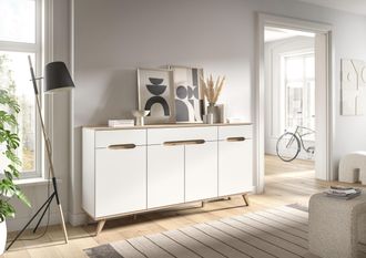 HOME AFFAIRE Sideboard »Alesund, Breite 185 cm, 4 Türen, 1 Schubkasten, konischer Fuss« Scandi-Look, Anrichte, Schrank, Kommode, Wohnmöbel, Wohnzimmer
