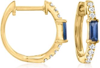 RS Pure by Ross-Simons Sapphire and. Diamond Huggie Hoop Earrings in 14kt Yellow Gold