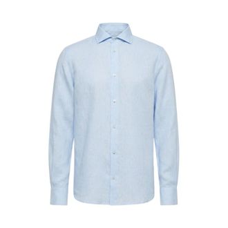 PESERICO Peserico, Formal Shirts, male, Blue, Size: 3XL Classic Slub Linen Shirt