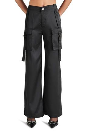 Steve Madden Ace Wide Leg Satin Cargo Pants in Black at Nordstrom, Size Medium
