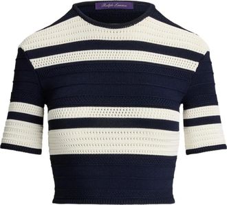 Ralph Lauren Collection Gestreepte trui met textuur en korte mouwen - Blauw