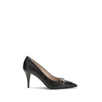 Gucci Black Calf Leather Bos Taurus Mid Heel Womens Pumps