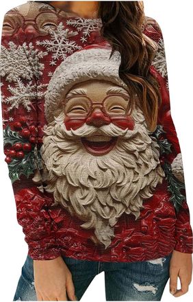 Generic Christmas Jumper 2025 Loose Fit Crewneck Long Sleeve Tops Women Going Out Christmas T Shirts Funny Graphic Tees Xmas Trees Tunic Shirts 2025 Fashion X